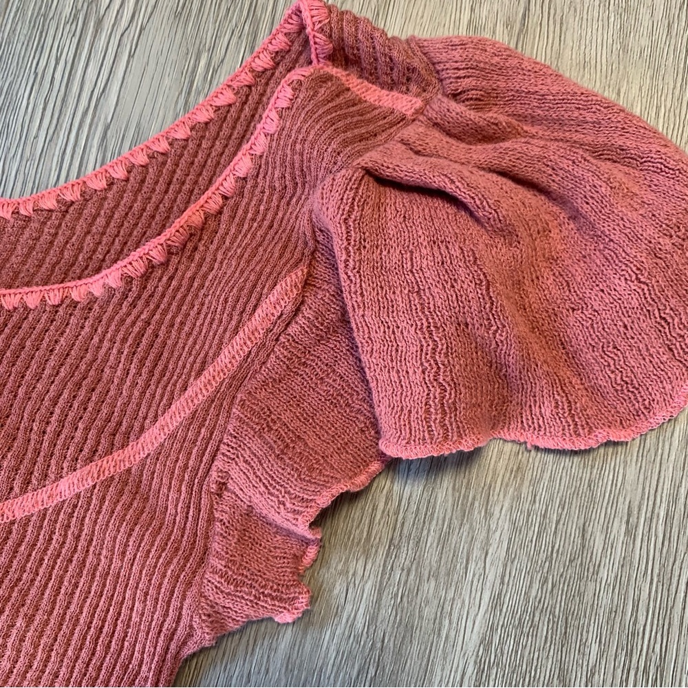 Y2K Free People dusty pink knit henley top Sz L - Picture 4 of 5